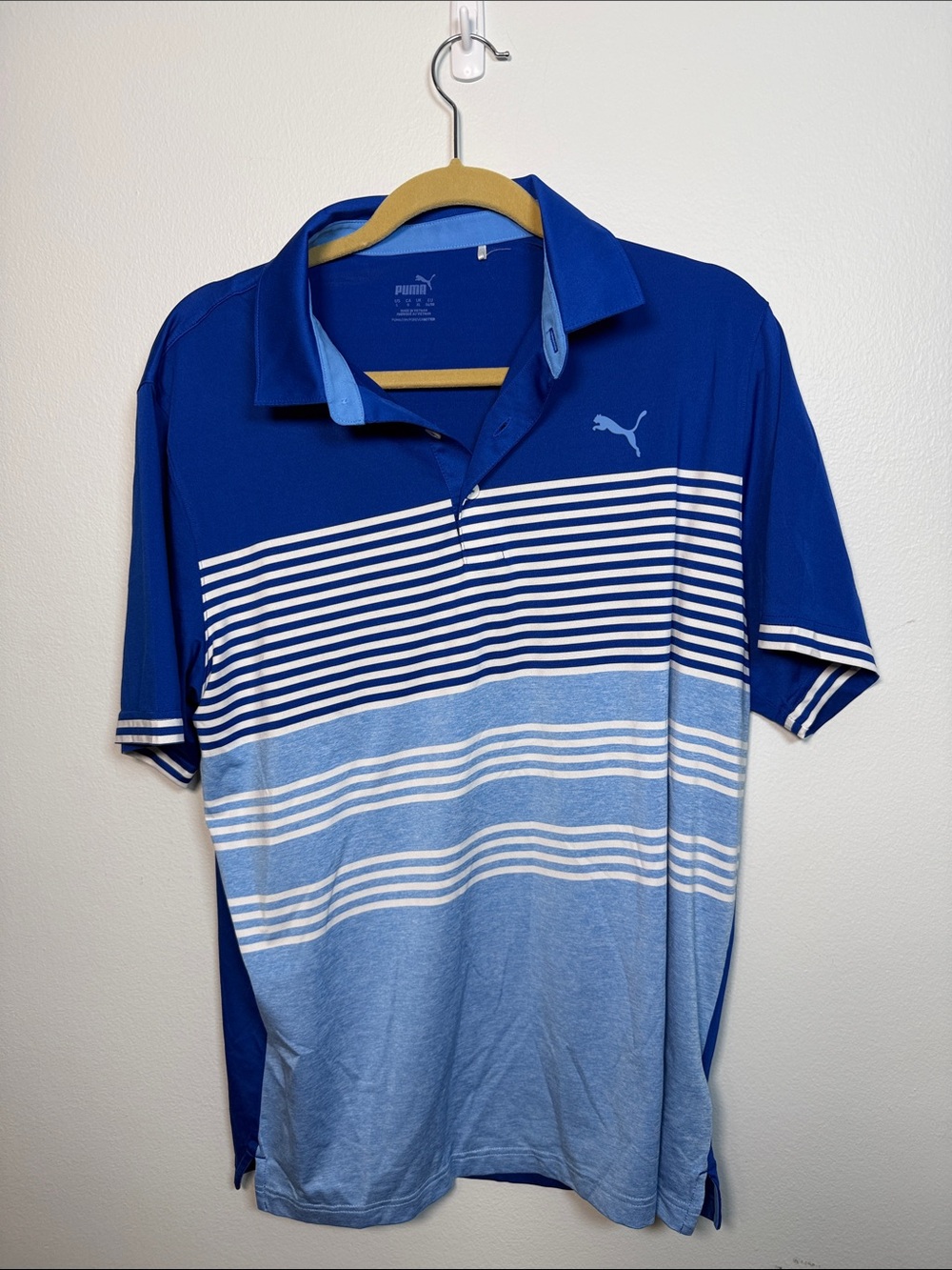Puma Men’s Blue Striped Golf Polo Shirt Large